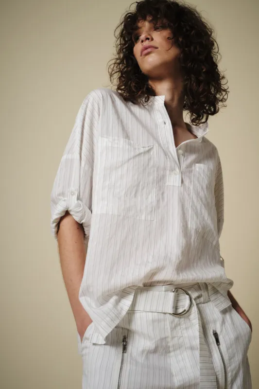 Marina Long Sleeve Blouse, Off-White Pinstripe sold by Saint Art