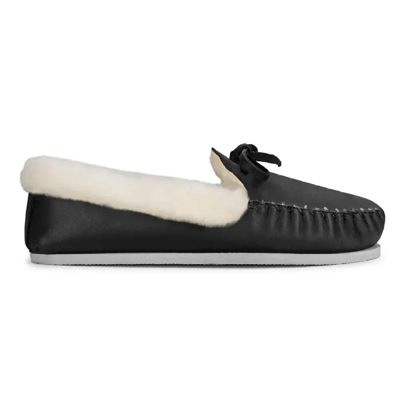The Women's Cozy Moccasin in Black ~ Wide sold by Adelante Shoe