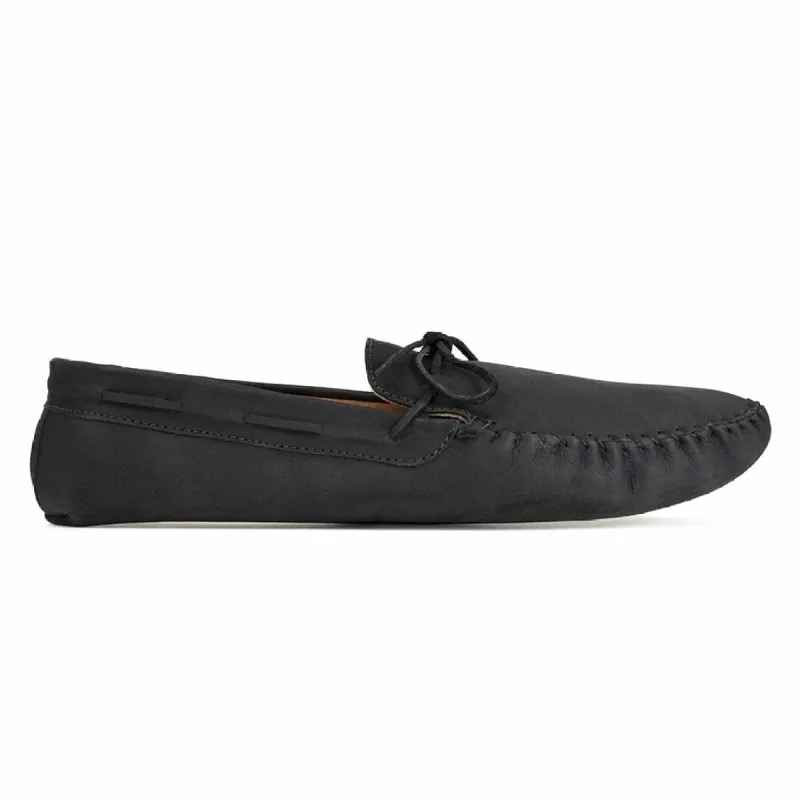 The Men's Moccasin in Black ~ Wide sold by Adelante Shoe