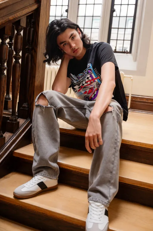 Grey Wash Distressed Baggy Denim Jean sold by Urban Planet
