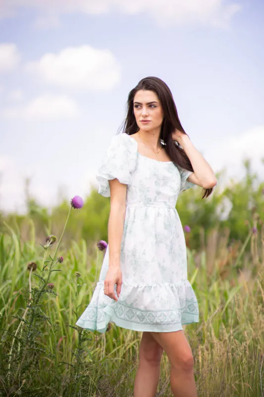 Floral Border Print Mini Dress for Women in Sage Multi | TB8124-BGL-SAGEMULTI sold by Glik’s