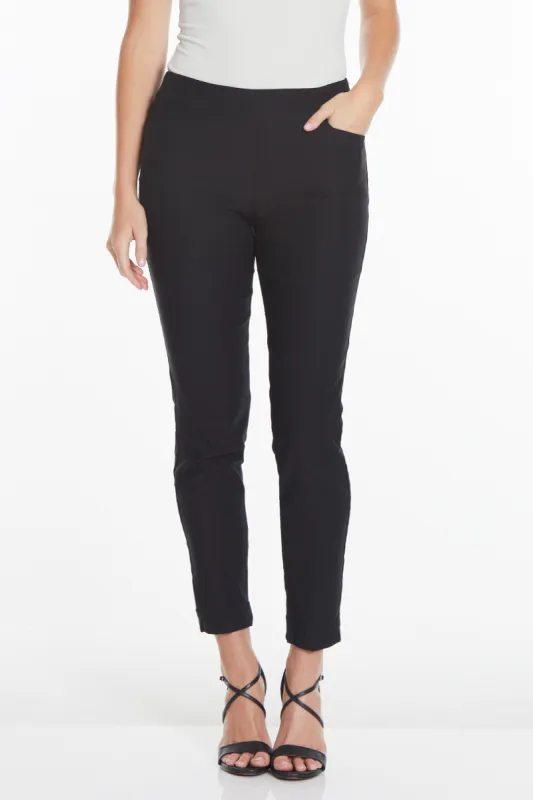 Pull-On Solid Fine Line Twill Ankle Pant - Black sold by SlimSation