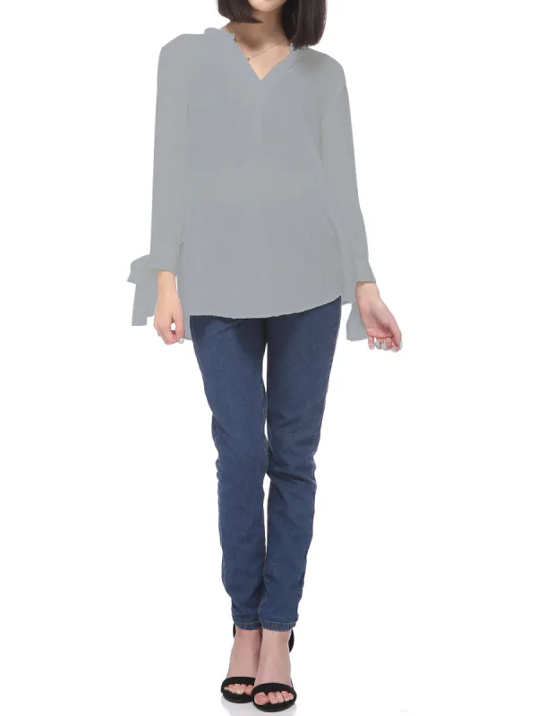 Anna-Kaci Women's Cotton Loose Blouse Top Split Neck Tunic V Neck Long Sleeve Shirt sold by Anna-Kaci