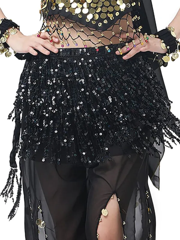 Fringe Tassel Sequin Tie Up Wrap Skirt Hip Scarf Cover Up sold by Anna-Kaci