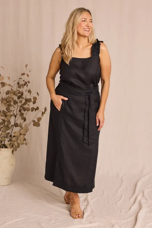 Anne Linen Skirt in Black sold by Adrift