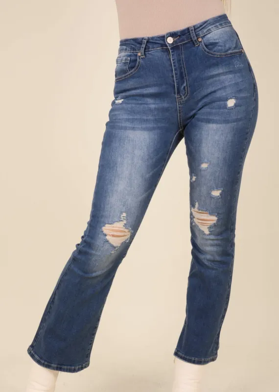 High Waist Distressed Flared Jeans sold by Anna-Kaci