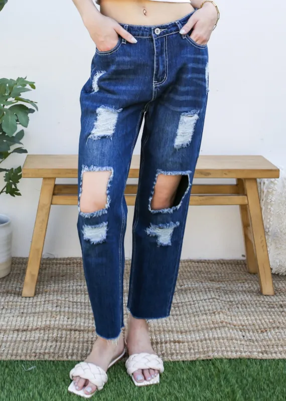 Baggy Distressed Boyfriend Denim Jeans sold by Anna-Kaci