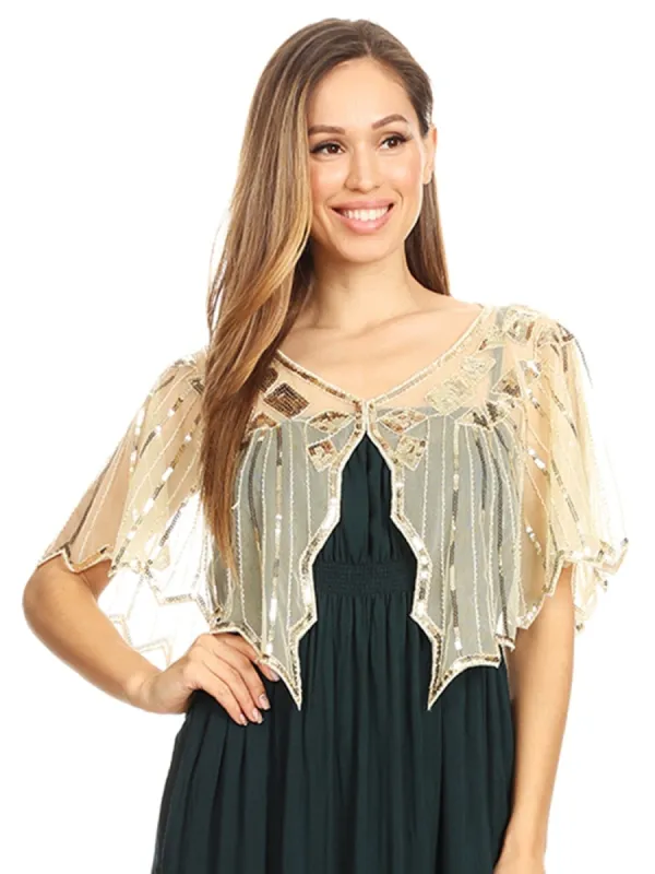 Sequin Evening Deco Shawl Cape sold by Anna-Kaci