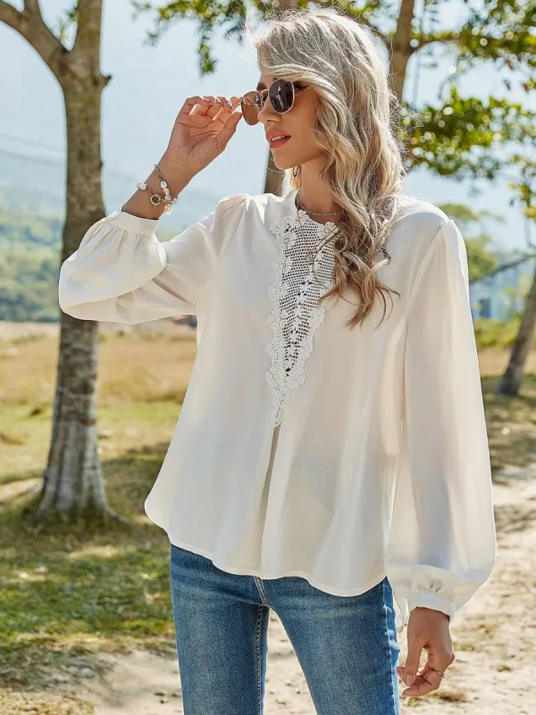 V Lace Drop Blouse sold by Anna-Kaci