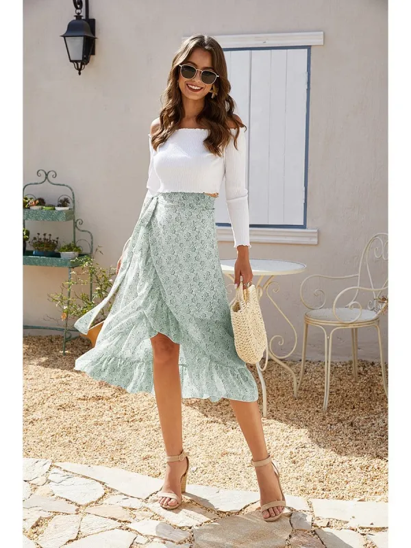 Wrap-Tie Ruffle Skirt sold by Anna-Kaci