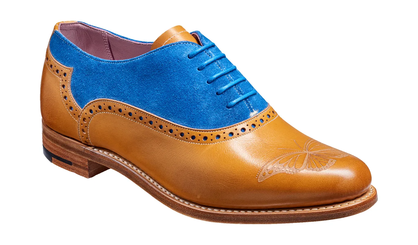 Gwen - Cedar Calf / Sky Blue Suede sold by Barker Shoes
