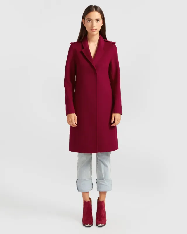 Jealousy Belted Wool Blend Coat - Magenta sold by Belle & Bloom