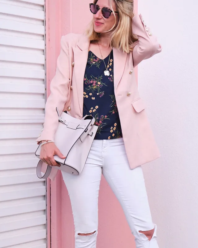 Princess Polina Textured Weave Blazer - Blush sold by Belle & Bloom