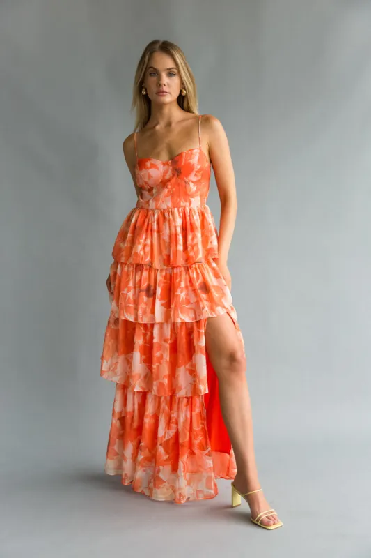 American Threads Poppy Bustier Corset Tiered Maxi Dress