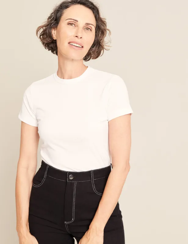 Women's Ribbed Crew Neck T-Shirt - White sold by Boody Eco Wear