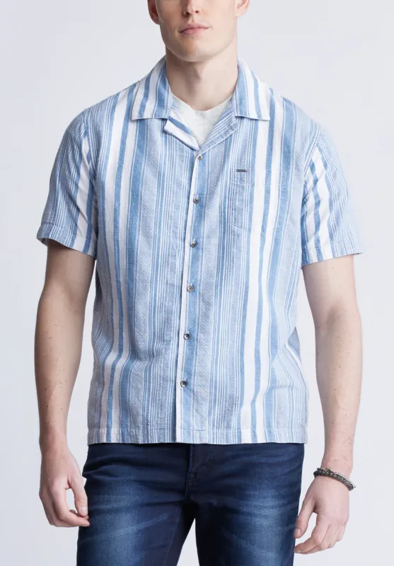Sinap Men's Short Sleeve Striped Shirt, Blue and White - BM24367 sold by Buffalo Jeans