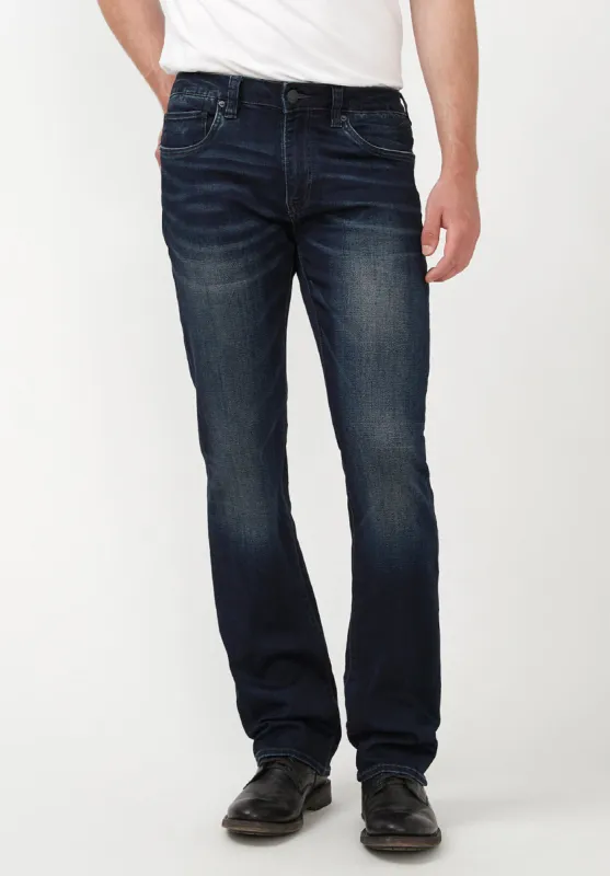 Slim Boot King Men's Jeans in Whiskered and Sanded Dark Blue - BM22675 sold by Buffalo Jeans