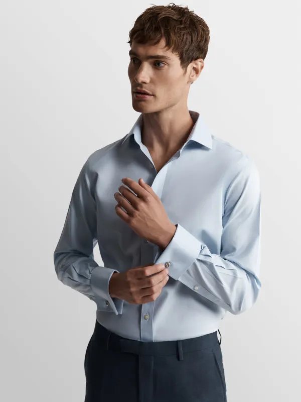 Non-Iron Light Blue Twill Slim Fit Double Cuff Classic Collar Shirt sold by T.M.Lewin