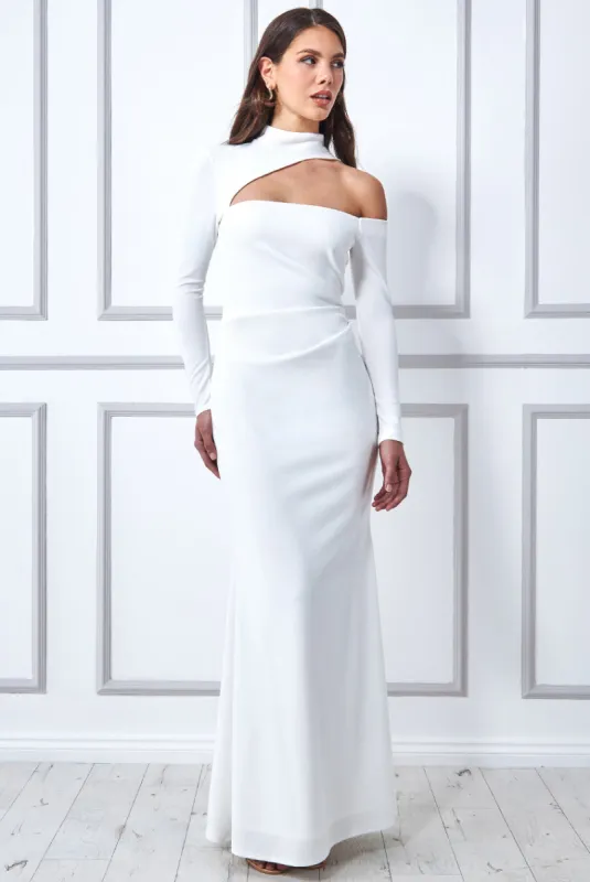 Goddiva Cutout Scuba Crepe Maxi Dress - Cream sold by Goddiva