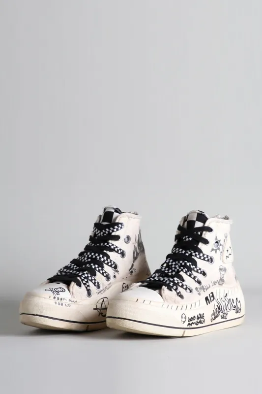 DOUBLE GROMMET KURT HIGH TOP SNEAKER - GRAFFITI ECRU CHECKER sold by R13