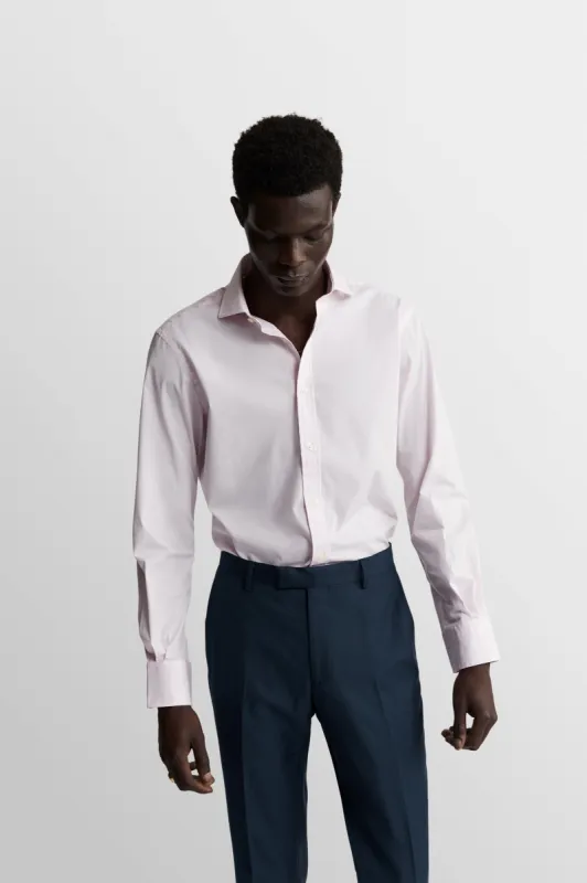 Pink Poplin Stretch Slim Fit Single Cuff Cutaway Collar Shirt sold by T.M.Lewin