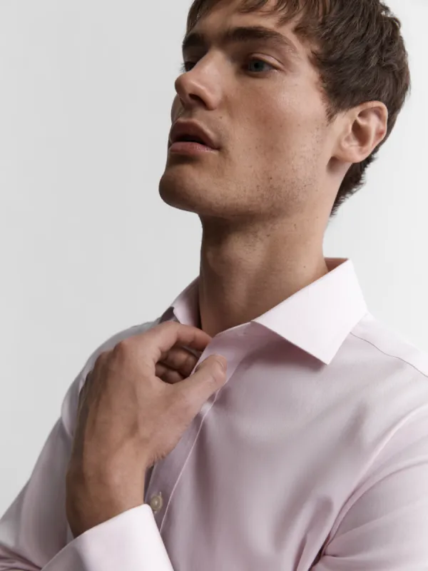 Non-Iron Pink Small Herringbone Slim Fit Dual Cuff Classic Collar Shirt sold by T.M.Lewin