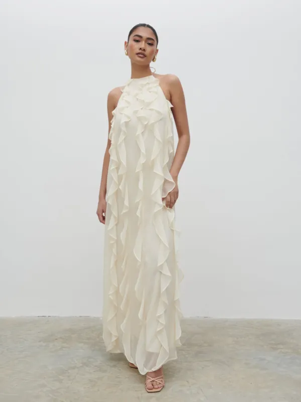 Kelsey Ruffle Maxi Dress - Pale Lemon sold by Pretty Lavish