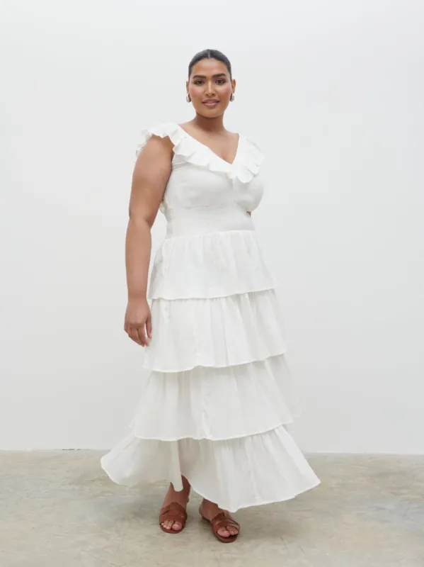 Opal Ruffle Midaxi Dress Curve - Cream sold by Pretty Lavish