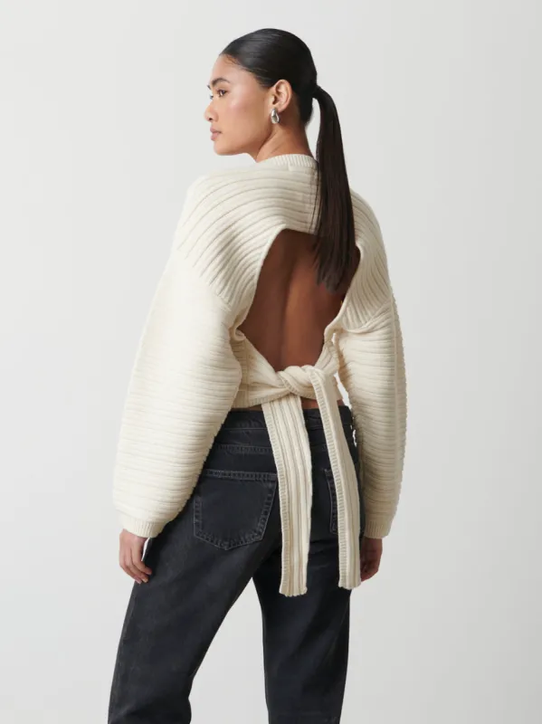 Simone Tie Back Jumper - Cream sold by Pretty Lavish
