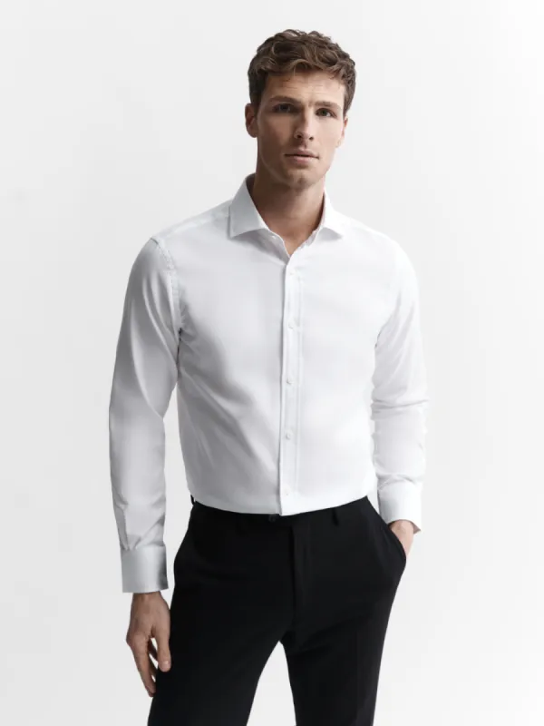 White Fine Twill Slim Fit Single Cuff Cutaway Collar Shirt sold by T.M.Lewin