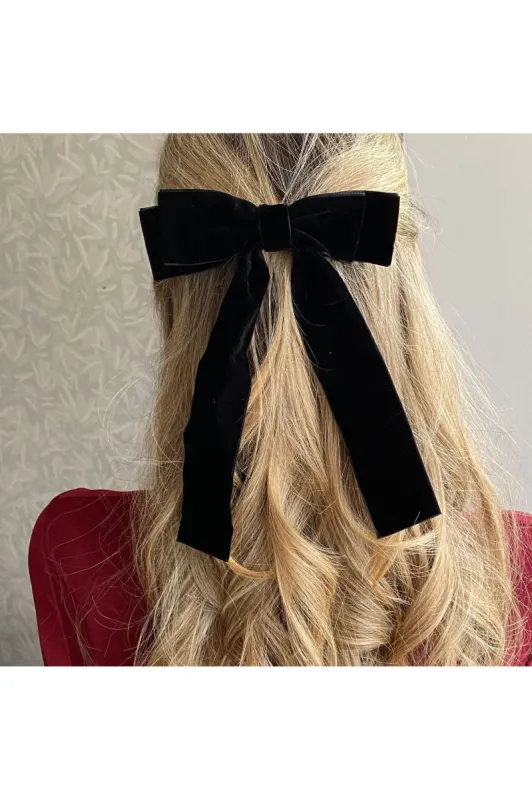 Black Velvet Hair Bow Hair Clip Alligator Clip by QueenMee Accessories sold by Goddiva