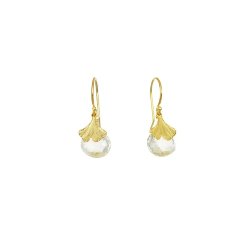 Mini Gingko with Heart-Shaped Stone Earrings sold by Catherine Weitzman Jewelry