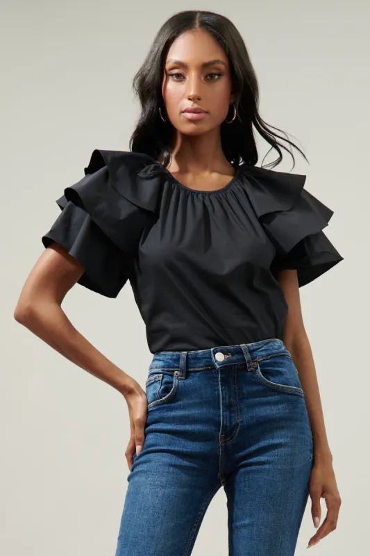 Romie Ruffle Sleeve Poplin Top sold by Sugarlips