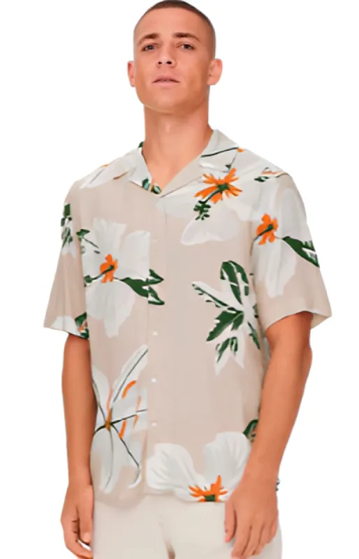 Ons Dan Life Reg Viscose Shirt Beige sold by Burned Sports