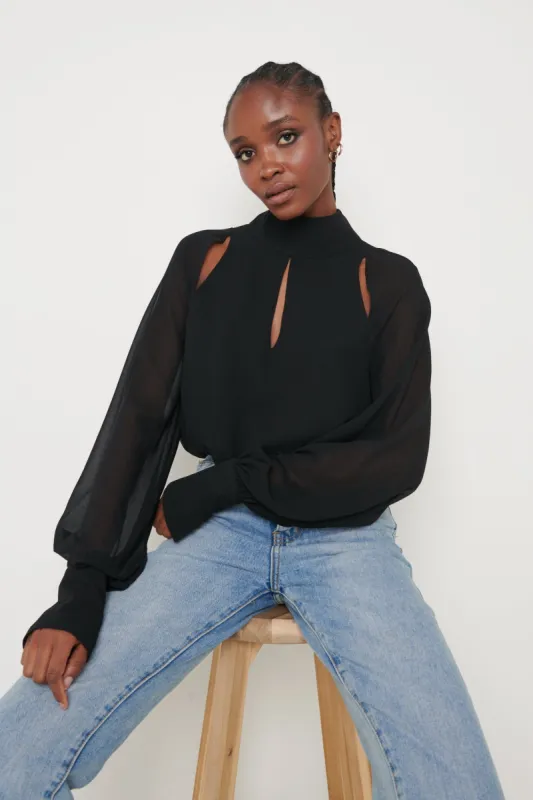 Romy Cut Out High Neck Blouse - Black sold by Pretty Lavish