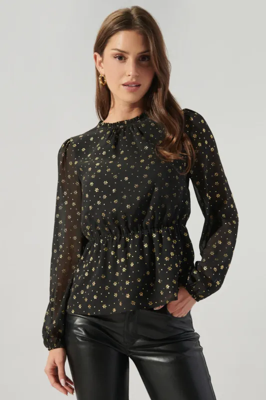 Chandra Gold Floral Back Cutout Peplum Top sold by Sugarlips