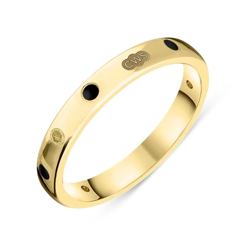 9ct Yellow Gold Whitby Jet King's Coronation Hallmark 3mm Ring D sold by C.W. Sellors