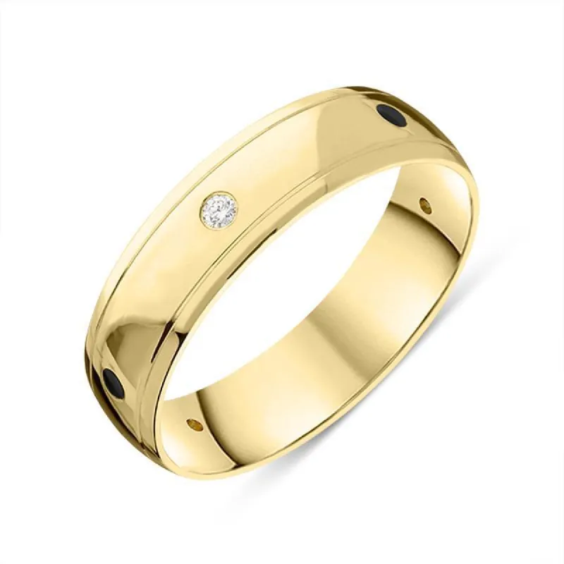 18ct Yellow Gold Whitby Jet Diamond 6mm Wedding Band Ring sold by C.W. Sellors