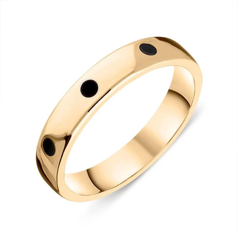 9ct Yellow Gold Whitby Jet 4mm Wedding Band Ring sold by C.W. Sellors