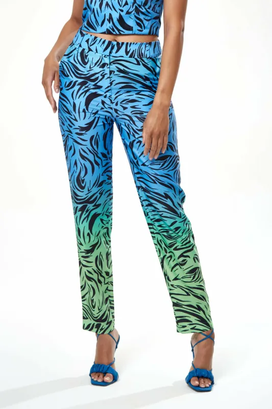 Zebra Print Ombre Trosuers In Blue And Green by Liquorish sold by Goddiva