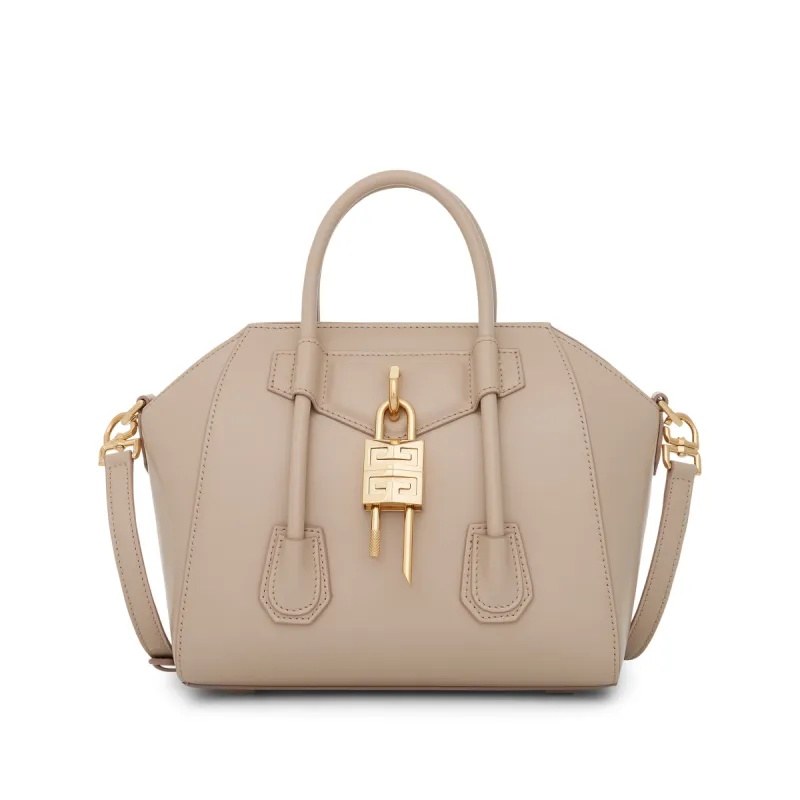 Mini Antigona Lock Bag in Box Leather in Natural Beige sold by MARAIS
