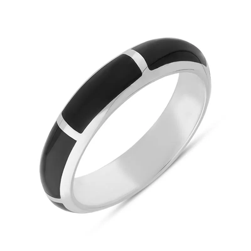 9ct White Gold Whitby Jet 6mm Gap Wedding Band Ring sold by C.W. Sellors