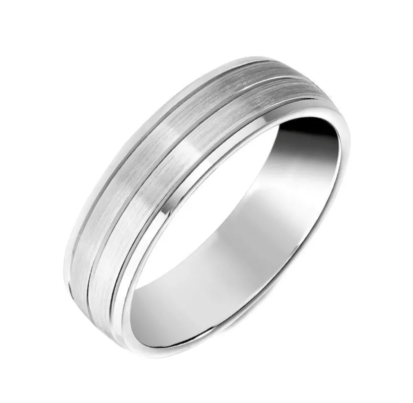 Platinum Engraved Satin Wedding Ring D sold by C.W. Sellors