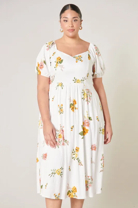 Priya Floral Alessi Puff Sleeve Midi Dress Curve sold by Sugarlips