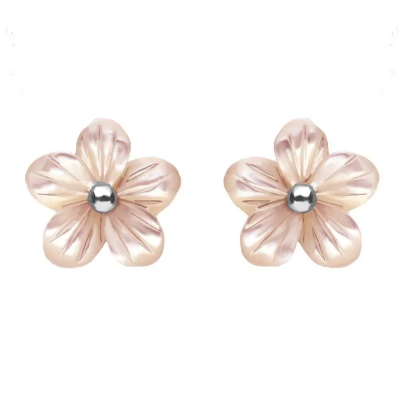 Sterling Silver Pink Mother of Pearl Tuberose 10mm Pansy Stud Earrings sold by C.W. Sellors