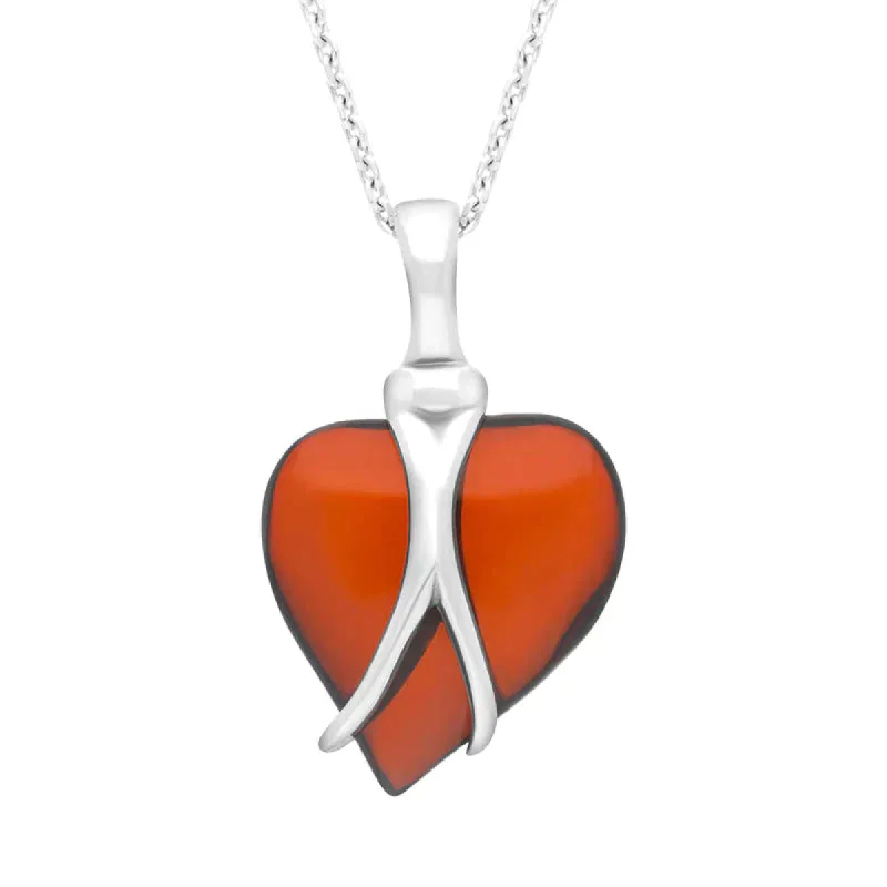 Sterling Silver Amber Wire Wrapped Heart Pendant Necklace sold by C.W. Sellors