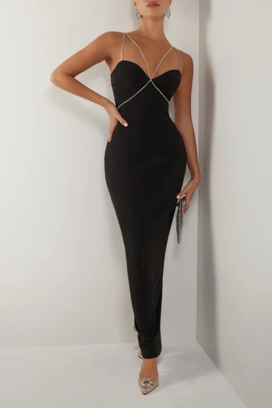 Black diamante strap cutout maxi dress sold by Heiress Beverly Hills