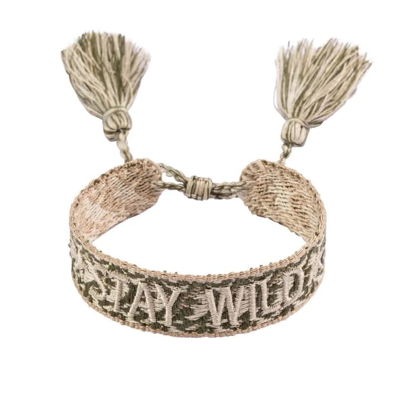 WOVEN FRIENDSHIP BRACELET  "STAY WILD" FADED ARMY sold by DARK Department