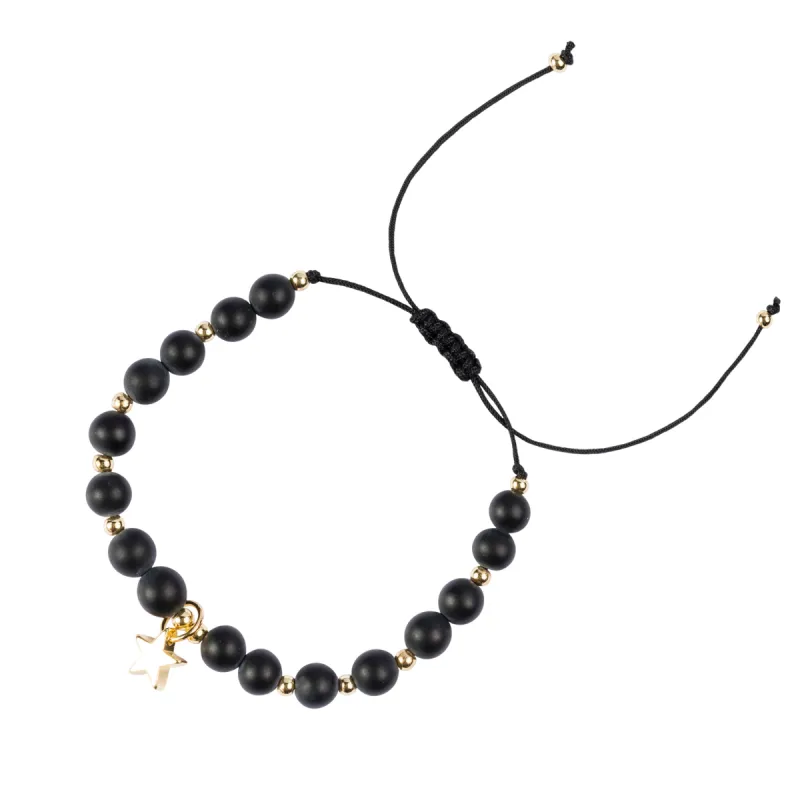STONE BEAD BRACELET 6 MM MATTE BLACK W/GOLD sold by DARK Department