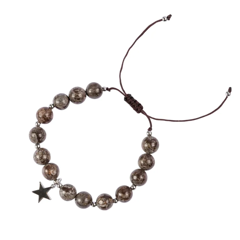 STONE BEAD BRACELET 8 MM CHOCOLATE BROWN W/SILVER sold by DARK Department